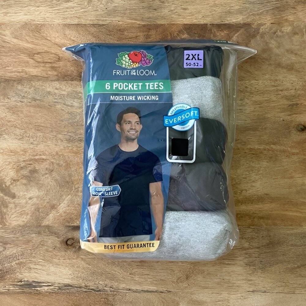 NEW 6Pk 2XL 50-52 Men's 6 Pocket Tees